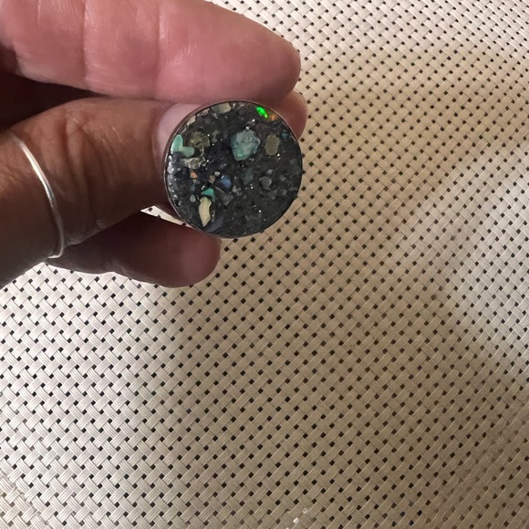 Natural Genuine Australia Black Andamooka Boulder Opal Sterling Ring - Picture 7 of 11